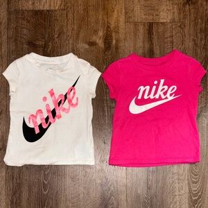 2 Toddler White & Pink Short Sleeve Nike Tees